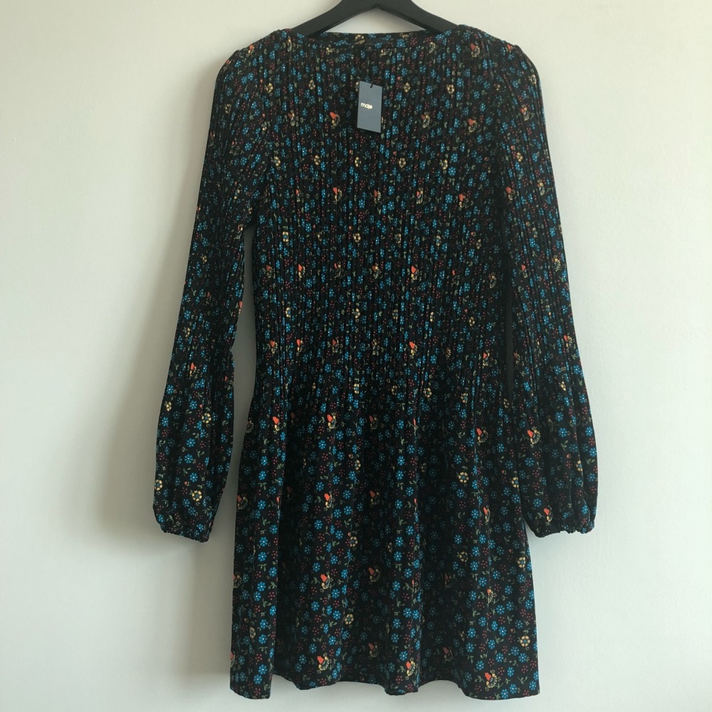 MAJE Robe Plissée Pleated Printed Dress
